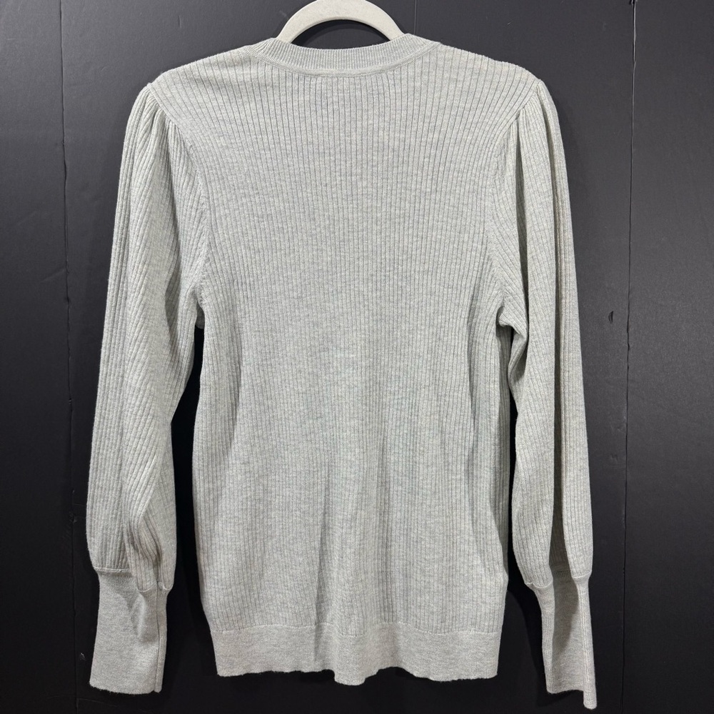 Loft Gray Ribbed Puff Sleeve Sweater NWT - Picture 5 of 9